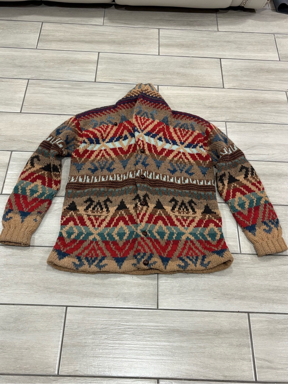 Polo Ralph Lauren Men's Multicolor Patterned Wool-Blend Sweater Jacket Size XL